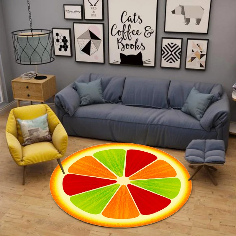 Cilected 3D Круглый ковер с фруктовым принтом для гостиной, спальни, кофейный столик кресло, напольный коврик для кухни, ванной комнаты, нескользящий водонепроницаемый ковер - Цвет: NG019-10