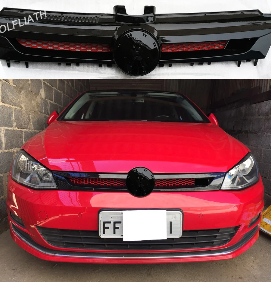 For V-W Golf MK7 Front Center Grille Black Chrome ABS Radiator Hood Upper Grill for golf 7 GOLFLIATH