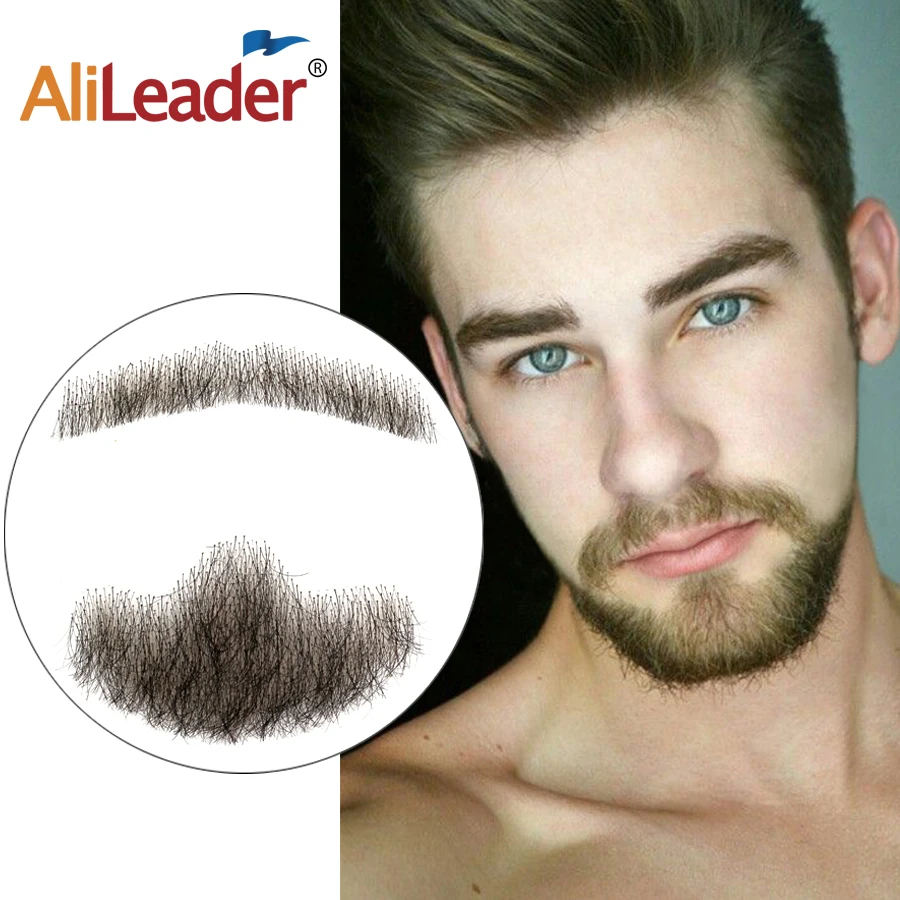 

Alileader Top Selling Lace Invisible Fake Beards For Men 100%Human Hair Hand Made Mustache Soft Fake Beard Cospaly Party Tools