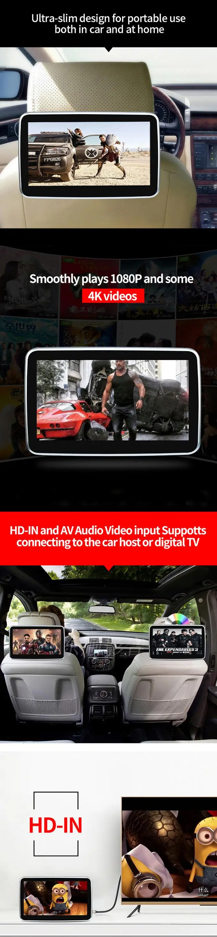 Clearance 10.1 Inch Android 6.0 Car Headrest Monitor Player HD 1080P Video With WIFI/HDMI/USB/SD/Bluetooth/FM Transmitter 2