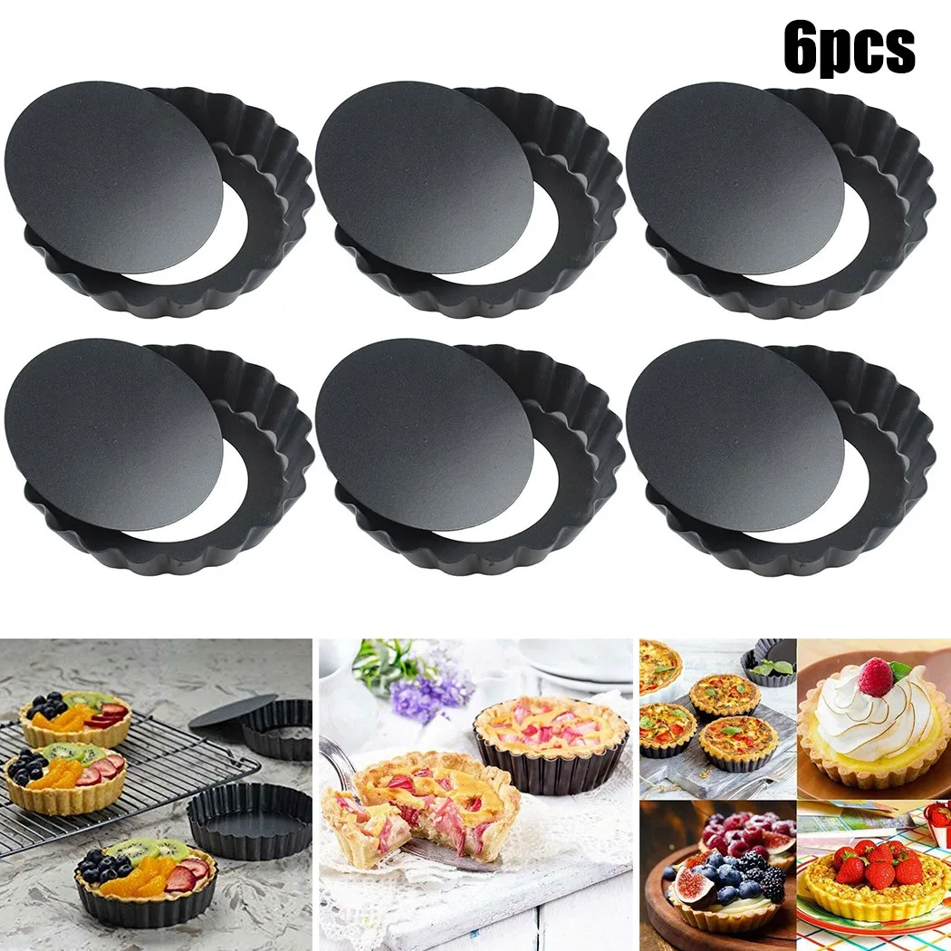 6pcs 4 Inch Cake Pans Baking Mold Non Stick Removable Bottom Mini Tart