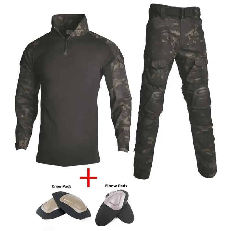 Tactical Hunting Ghillie Suit Military Army Combat Training Uniform Mens Camouflage Clothing Shirt + Pants with Elbow Knee Pads Tactical Hunting Ghillie Suit Military Army Combat Training Uniform Mens Camouflage Clothing Shirt + Pants with Elbow Knee Pads
