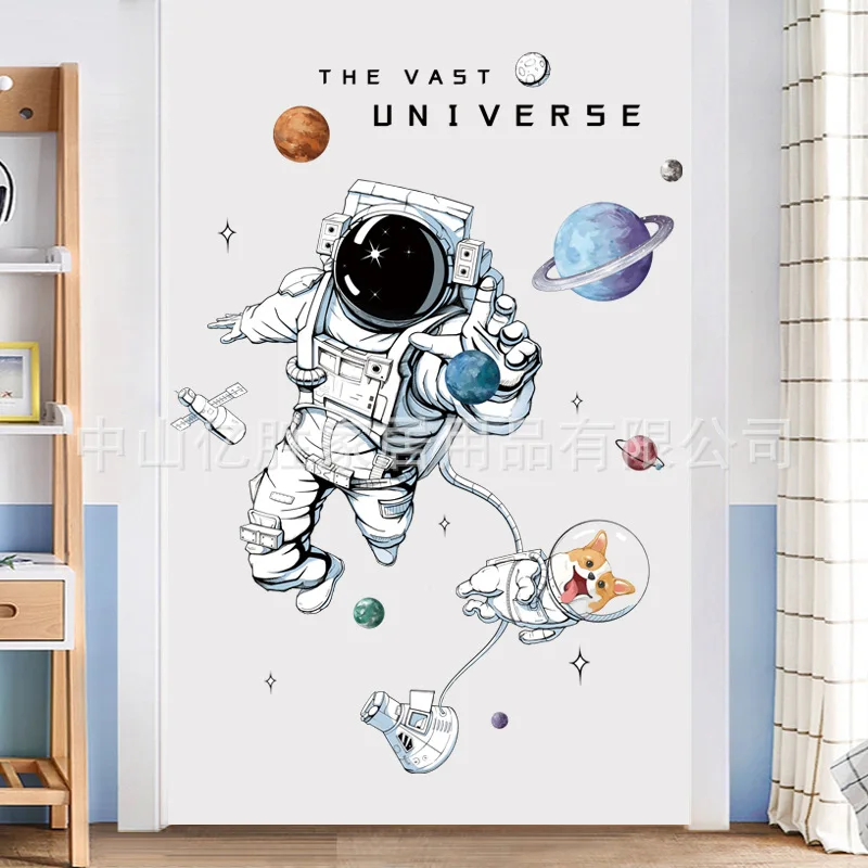 Autocollants muraux astronaute pour chambre de garçons, dessin animé  Spaceman planète extérieure créatif bricolage Art vinyle