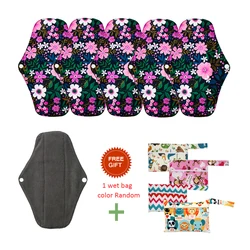 Serviettes hygiéniques lavables et réutilisables, lot de 6 + 1, tampons à flux régulier en charbon de bambou, serviette hygiénique en tissu pour femmes, coussinets d'allaitement post partum 