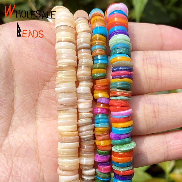 Natural Colourful Shell Rondelle Mother Of Pearl Loose Spacer Flat