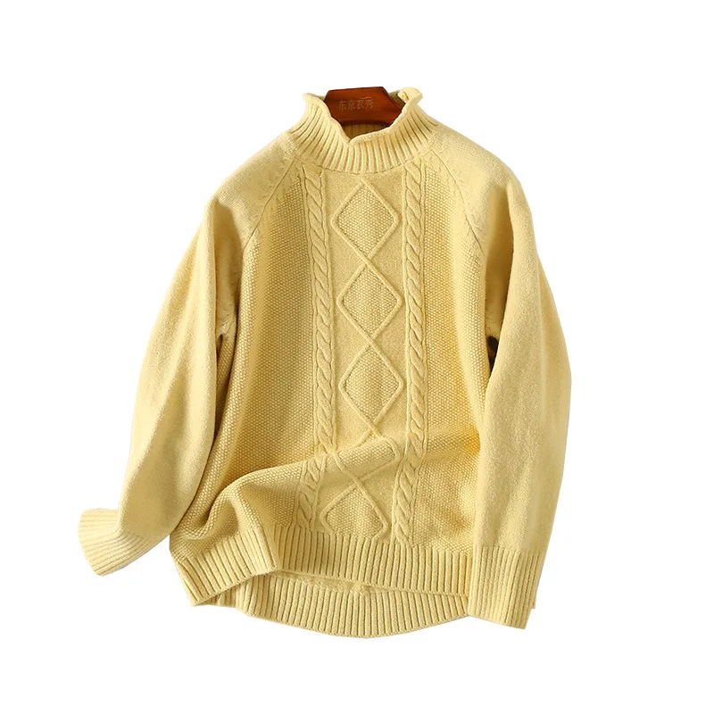 

One's Retro Half-Turtle-Neck Rhombus Linen Flower Color Sweater Japanese-style Soft Students Base Sweater Entity