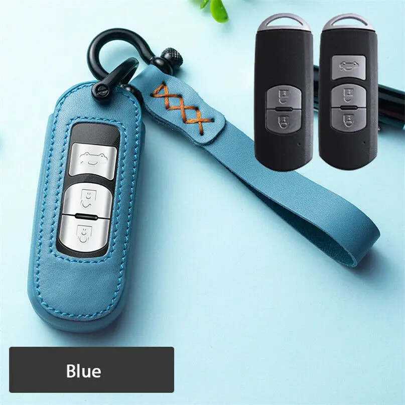 Blue Стиль 2/3 BTNS из натуральной воловьей кожи с отделениями ключа автомобиля чехол КРЫШКА ДЛЯ MAZDA 2 3 5 6 CX-3/4/5/7/9 RX8 Axela ATENZA - Название цвета: Blue