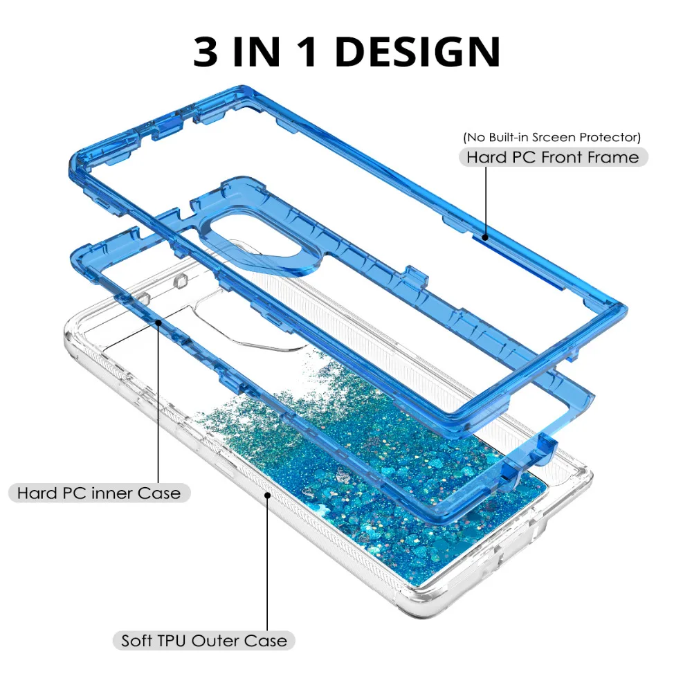 Роскошный 3 в 1 сыпучий песок Украшение Чехол для samsung Galaxy Note10 Plus TOU чехол для жесткого динамический с блестками и жидкостью для Galaxy Note10