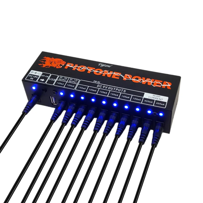 Pigtone PD-02 Guitar Pedal Power Supply 10 Way Output Power Electric Guitar Effect Power With USB charge