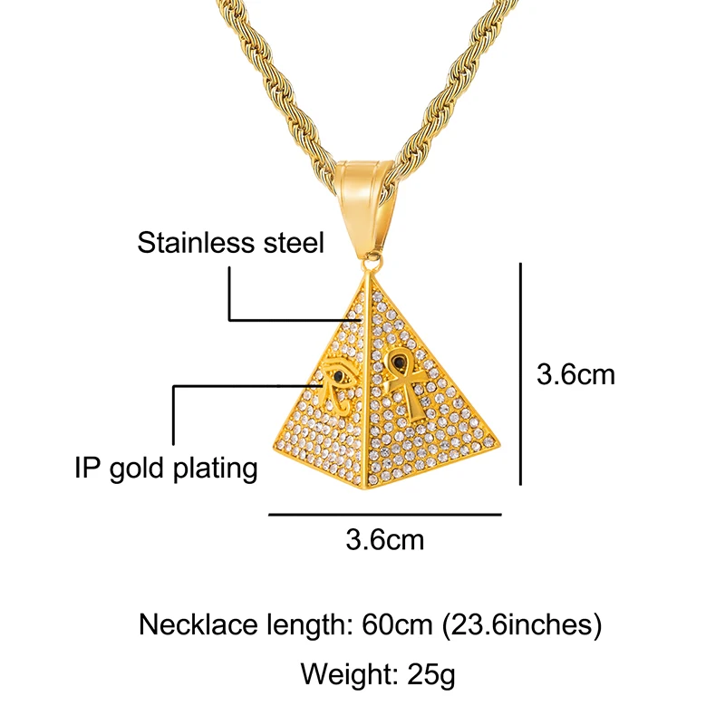 Хип-хоп золотой цвет из нержавеющей треугольной египетской пирамиды геометрический Bling Iced Out ожерелья и подвески для мужчин ювелирные изделия подарок