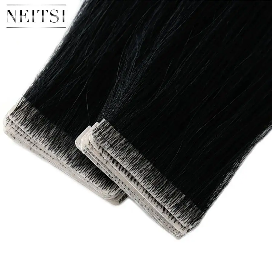 Neitsi Straight PU Skin Weft Hand Tied Tape In Adhesives Remy Human Hair Extensions 16
