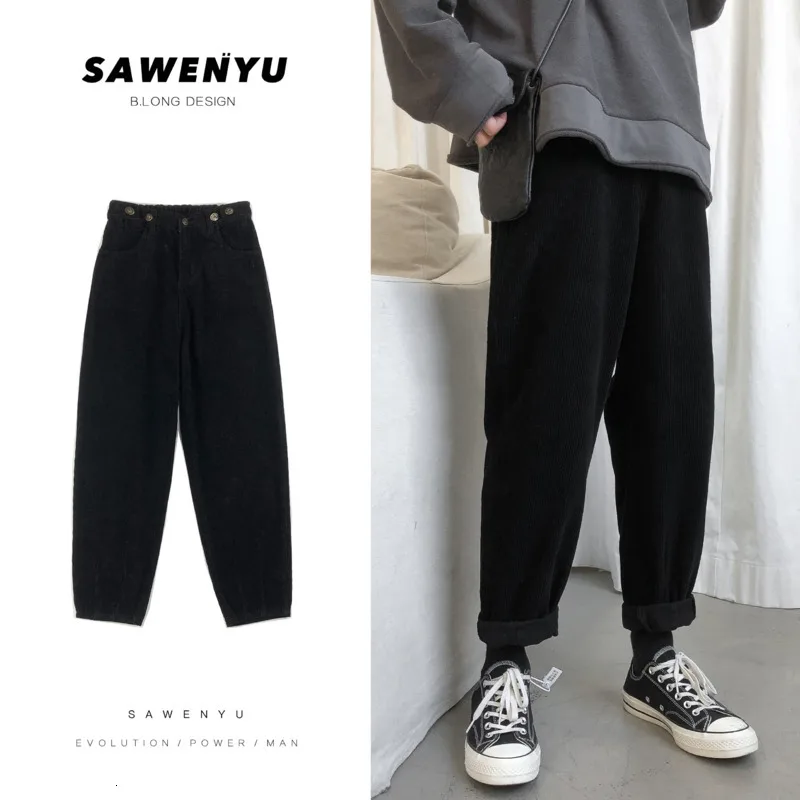 Khaki/black Corduroy Pants Men Fashion 