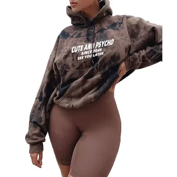 

Women's Sweater, Casual Tie-dye Letter Print Loose Hooded Top for Vacation Travelling Party Shopping