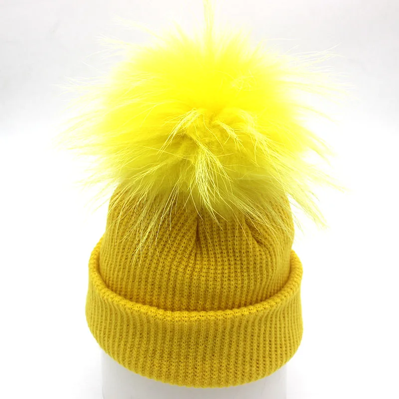 yellow Новинка, шапка с помпоном для новорожденных, зимняя детская шапочка для новорожденных 1-12 месяцев, вязаная шапка, Регулируемая мягкая теплая шапочка для фотосъемки - Цвет: yellow