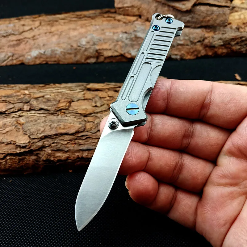 D2 blade Складной нож для повседневного использования, ручка из титанового сплава, дамасское лезвие, карманный тактический нож для выживания, походные ножи, мини инструменты тактический нож C81 C07 - Цвет: D2 blade