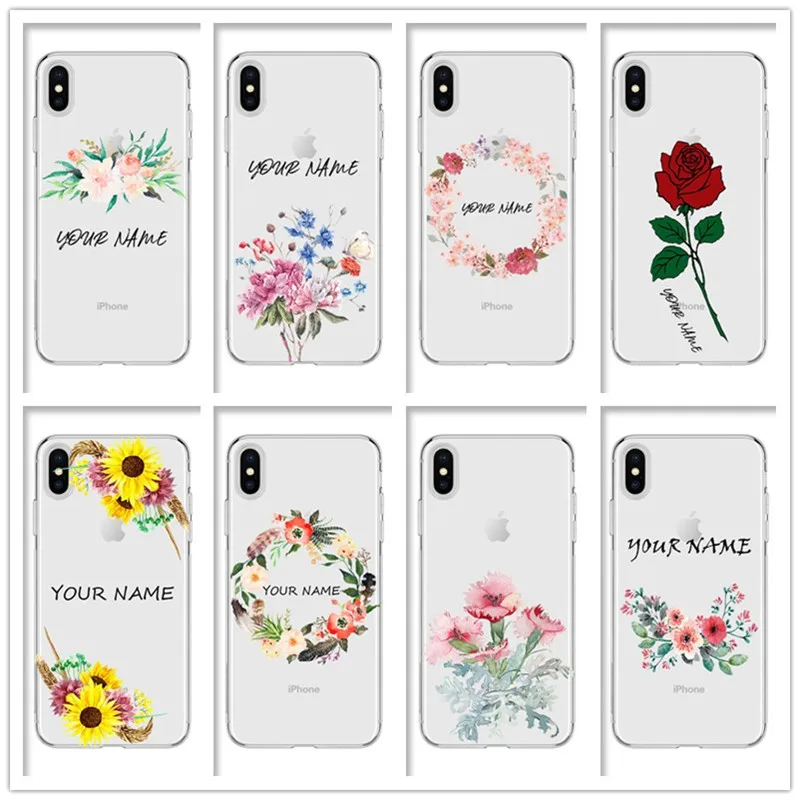 

Transparent soft phone case for iphone XR X XS 11 pro max 7 6s 6 8 plus cover se 10 5s 5 Flower wreath design luxury TPU shell