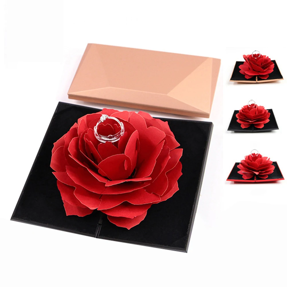 Уникальные всплывающие Розы Свадебные обручальные кольца коробка сюрприз ювелирные изделия держатель для хранения День Святого Валентина лучшие подарочные коробки для женщин кольца