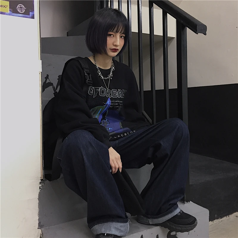 Корейский Ulzzang camisas альбом хип хоп Толстовка Куртка дропшиппинг Панк Винтаж harajuku одежда с длинным рукавом Топы женские толстовки