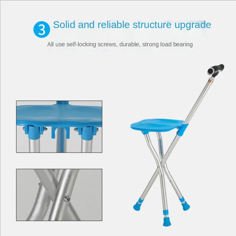 Aluminum Alloy Folding Cane Stool with Lamp Triangle Chair Elderly Chair folding stool folding chair