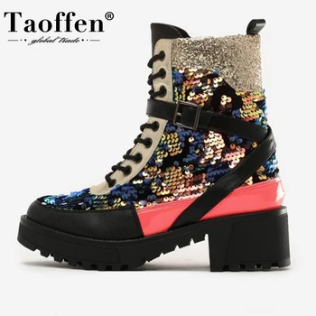 

Taoffen Women Ankle Boot Fashion Platform Buckle Winter Shoes Woman Warm Cross Strap Office Lady Short Boot Footwear Size 36-41