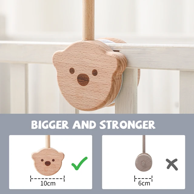 Let's Make Baby Wooden Little Bear Bed Bell Bracket Mobile Hanging Rattles Toy Hanger Baby Crib Mobile Bed Bell Wood Toy Holder 2