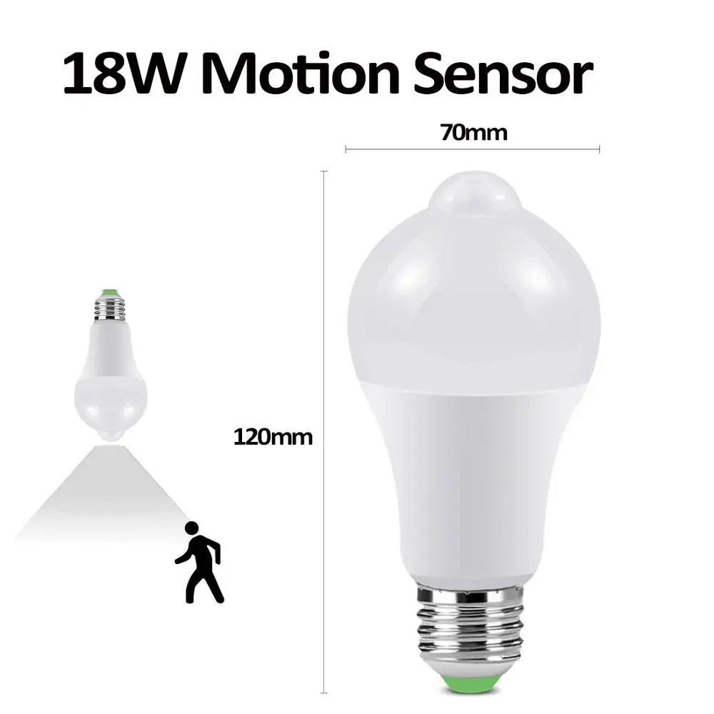 Motion Sensor 18W С лампой движения Сенсор светильник ПИР светодиодный ночной Светильник обнаружения движения Сенсор светильник s домашний звук+ светильник Сенсор 220V лампы E27 лампы - Испускаемый цвет: Motion Sensor 18W