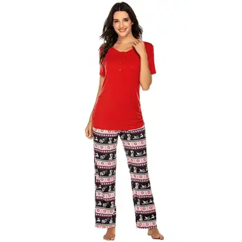 

Pregnant Women Casual O-Neck Short Sleeve Button Prints Pajamas Set