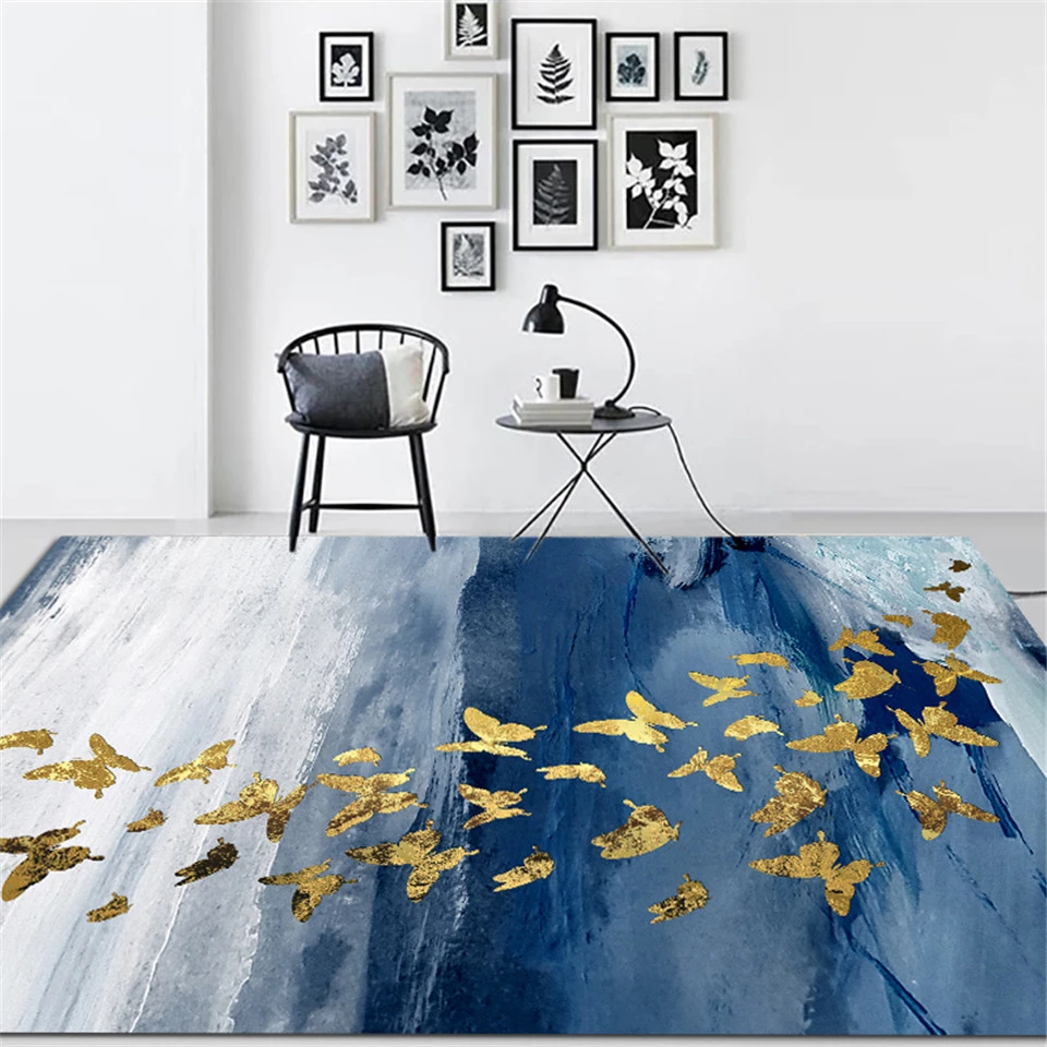 emulsie Vulkanisch Tips Nordic Blauw Grijs Schilderen Gouden Vlinder Tapijt Naast Salontafel  Vloermat Op Balkon Gebied Tapijt Slaapkamer Decoratie Deurmat|Tapijt| -  AliExpress