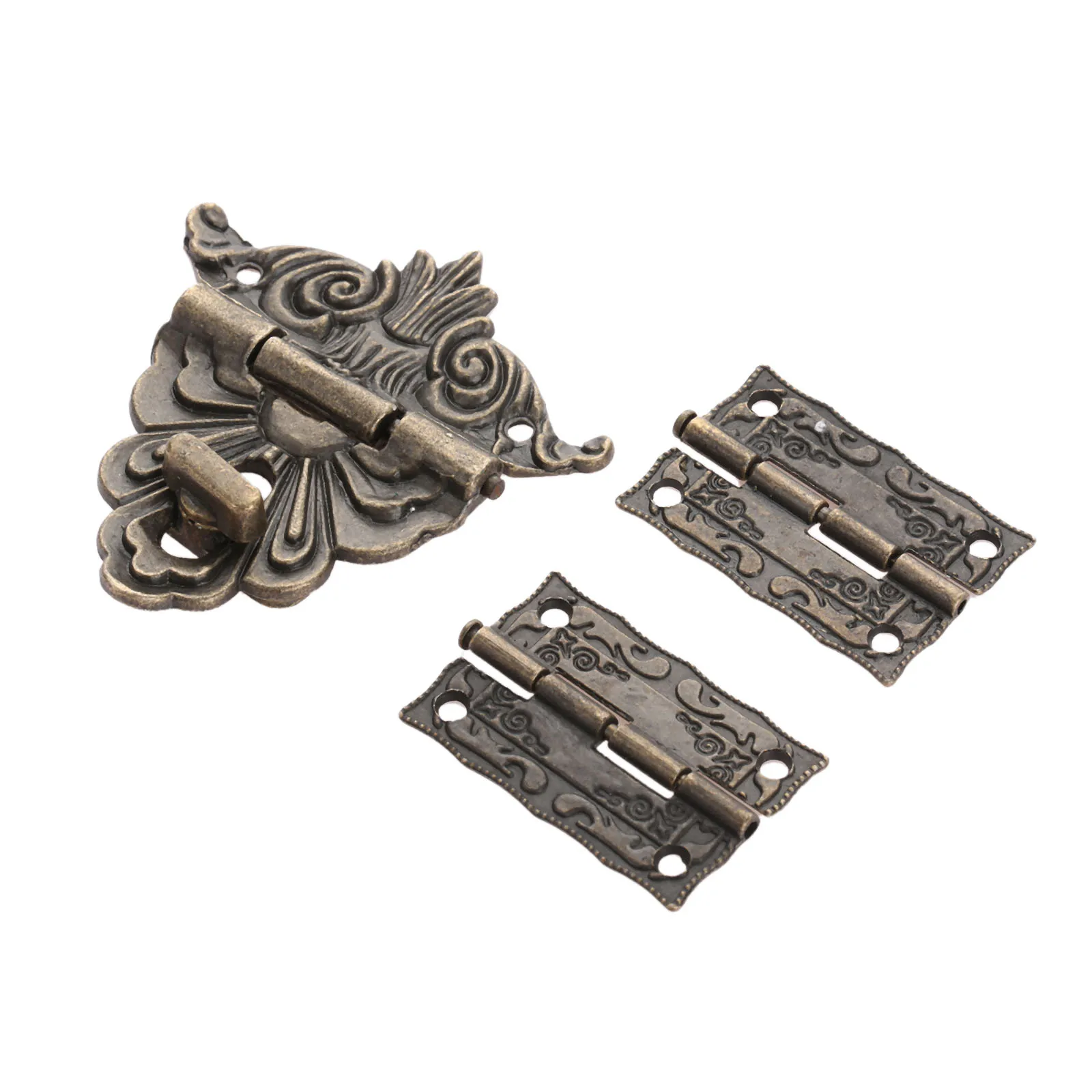 2Pcs Antique Bronze Cabinet Hinges with Jewelry Wooden Box Toggle Hasp Latch Clasp Vintage Hardware Set Furniture Accessories