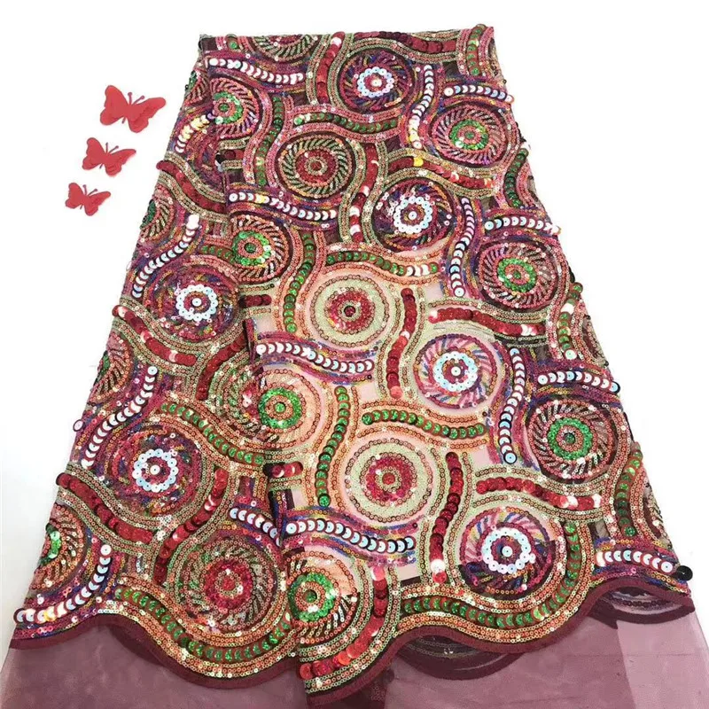 

Latest African Nigerian Mesh Lace Fabric Sequins Soft Milk Lace High Quality French Tulle Lace Fabric For Party