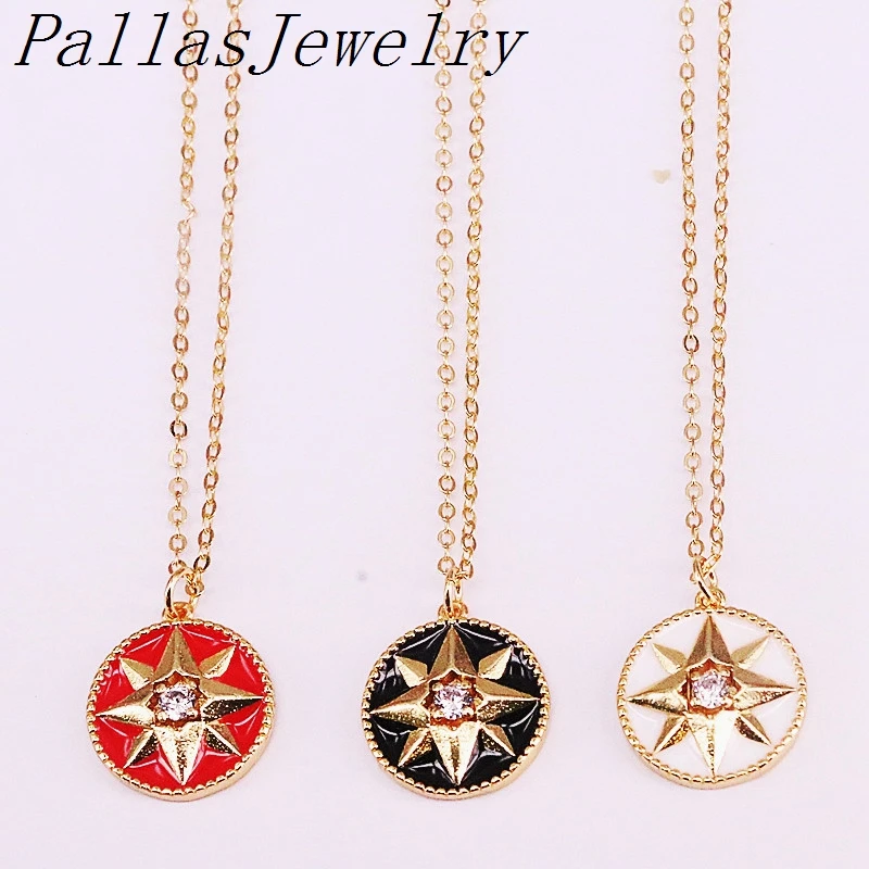

12Pcs Gold Filled Fashion Colorful Enamel Jewelry CZ Micro Pave Round Pendant Necklaces