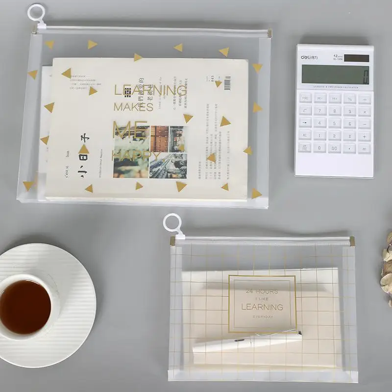 Размер Золотая набивным рисунком материал бумаги 18,5*24 см много-функциональная 2 шт./лот A5 Пластик молния папка-Чехол