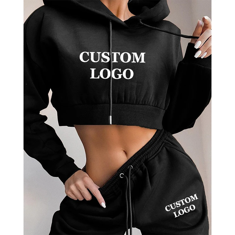 Custom Logo 2021 Autumn Winter Fashion Outfits for Women Tracksuit Hoodies Sweatshirt and Sweatpants Casual Sports 2 Piece Set