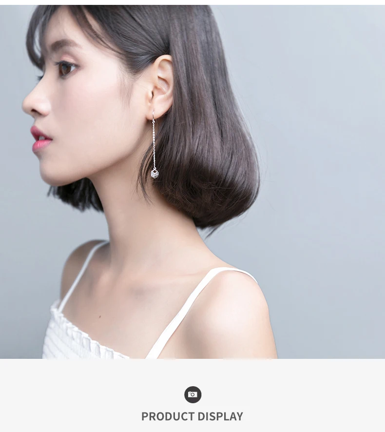 Modian 2021 New Style Swing Long Tassel Square Zircon Drop Earrings Charm Party 925 Sterling Silver Wedding Engagement Jewelry