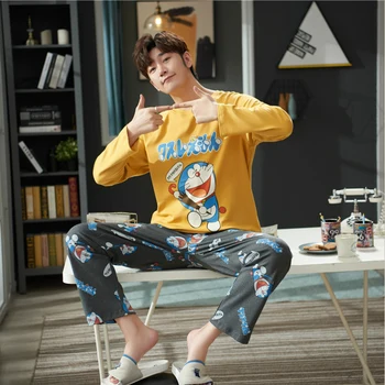 

Plus Size 3XL Men's Pajamas Homewear Autumn Cotton Pajamas Set with Pants Male Sleepwear Long Sleeve Cotton Home Clothes for Men