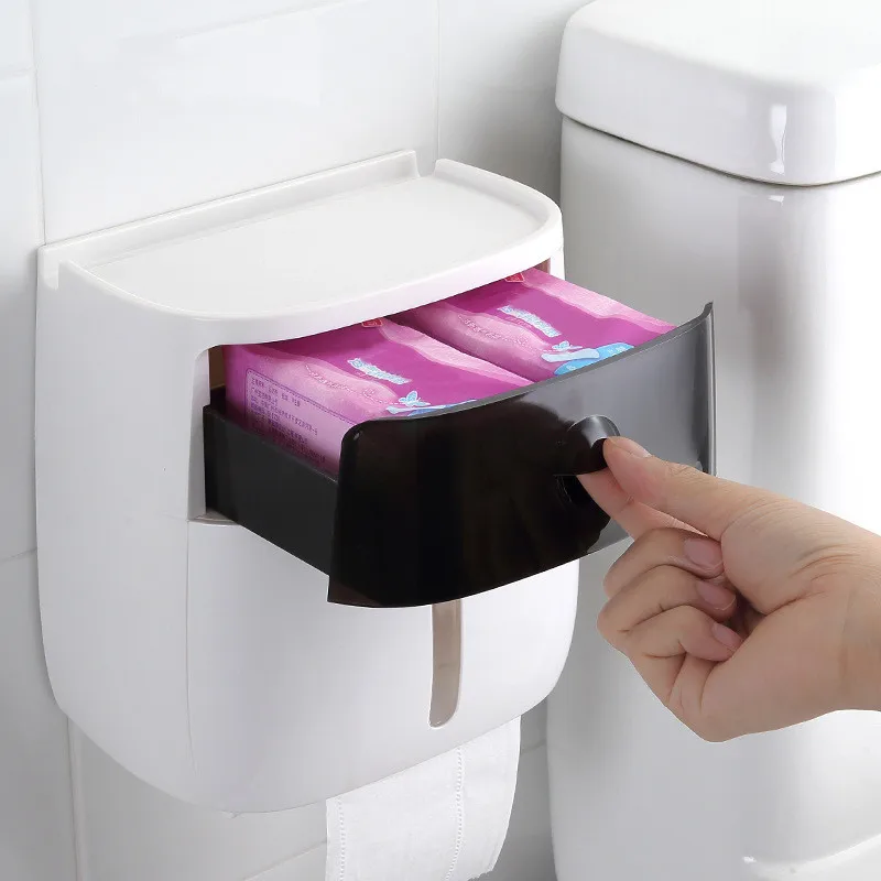 Waterproof Wall Mount Toilet Paper Holder Shelf for Toilet Paper Tray Roll Paper Towel Holder CaseTube Storage Box Tray Creative