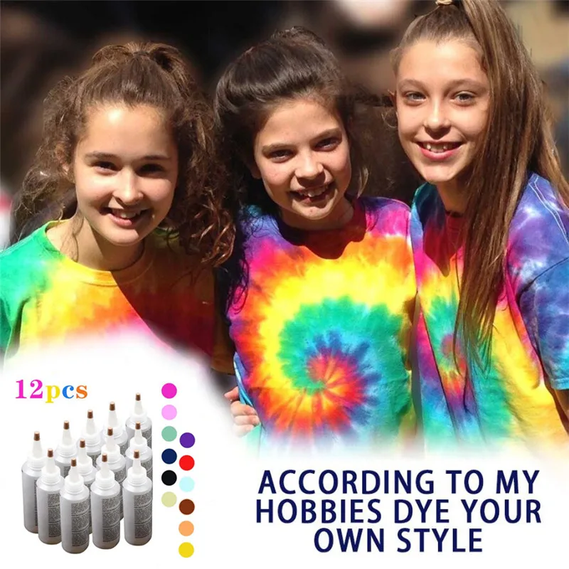 

12 Colour Tie Dye Kit Permanent One Step DIY Set Party Craft Easy Bright Fabric Painting Tools For Fabric Textile Craft Clothes
