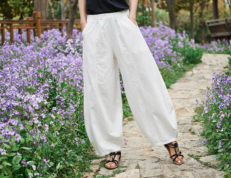NINI WONDERLAND cotton and linen womens new product National style scrub beautiful womens trousers lantern pants