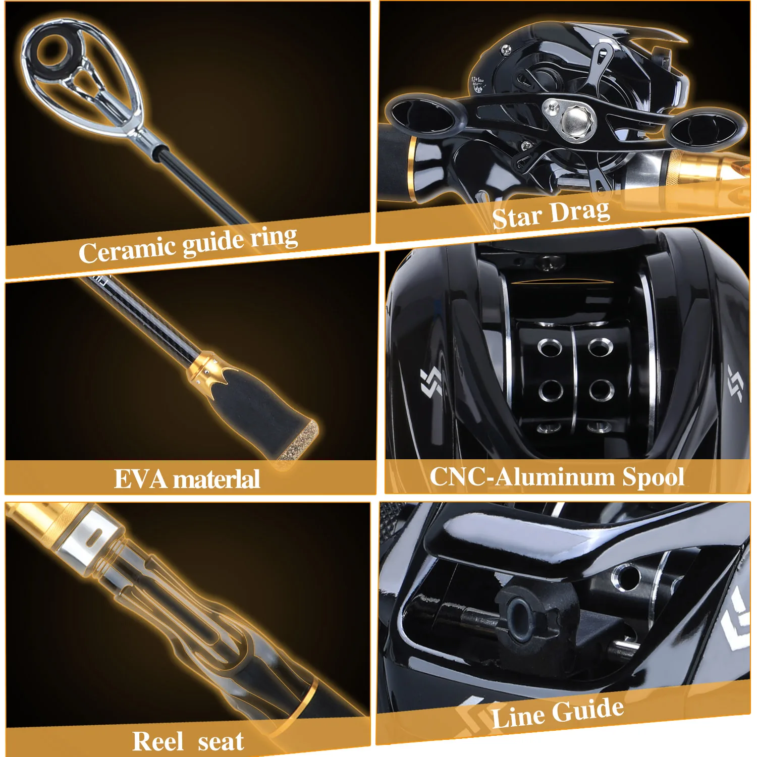 Sougayilang Fishing Rod Combo 1.8m 2.1m Portable 4 Sections Carbon Rod and 12+1BB Baitcasting Reel Fishing Wheels Set Pesca