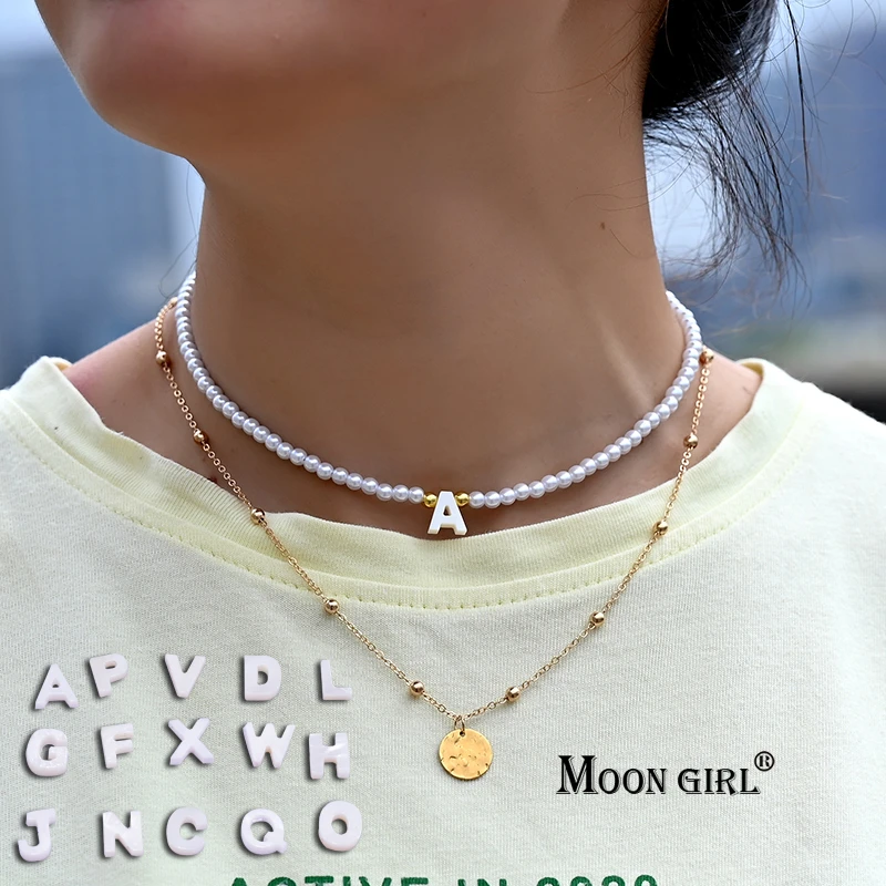 Collares de moda con letras iniciales para mujer, Gargantilla con colgante de chapada en oro 2021, joyería Vintage de verano, 2 uds./lote| Collares de cadena| -