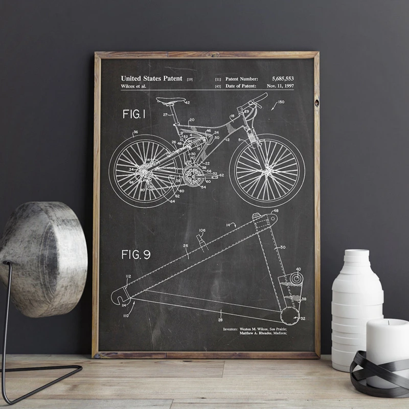 Mountain-Bike-Patent-Print-Cycling-Artwork-Bicycle-Wall-Art-Bike-Posters-Room-Decor-Vintage-Blueprint-Canvas