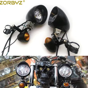 

ZORBYZ Motorcycle Black Bullet Turn Signal LED Driving Passing Spot Fog lights Bar With Angel Eye For Touring Chopper Custom