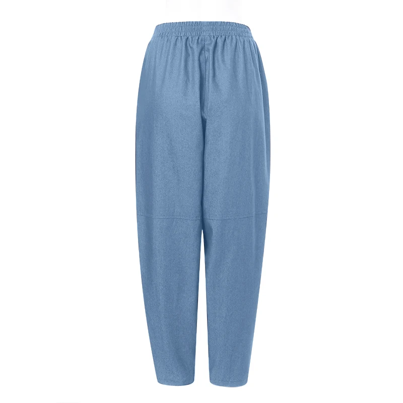 Light Blue Модные ZANZEA женские брюки с эластичной резинкой на талии, осенние джинсовые синие штаны-шаровары, повседневные свободные широкие брюки, уличная одежда, Репка, Pantalon - Цвет: Light Blue