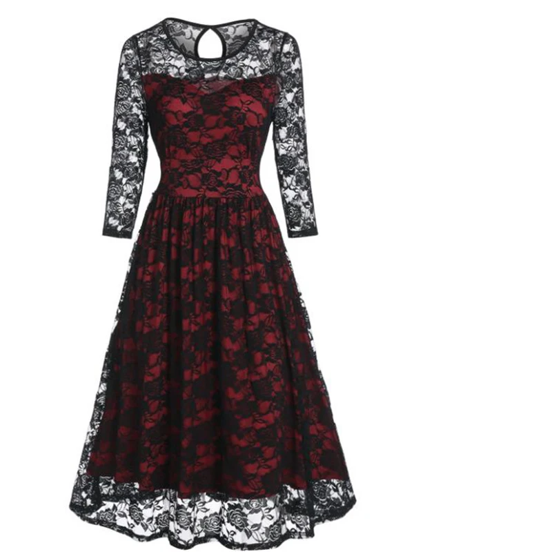 

Женская кружевная юбка-трапеция, элегантная длинная офисная юбка со средней талией и розовым кружевом, осень 2021