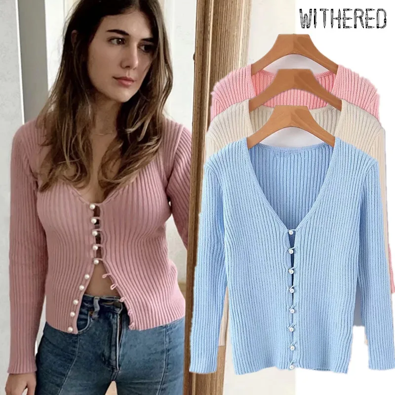 

Withered winter cardigans sweaters women england fashion blogger vintage pearls single breasted sexy short cardigans women tops