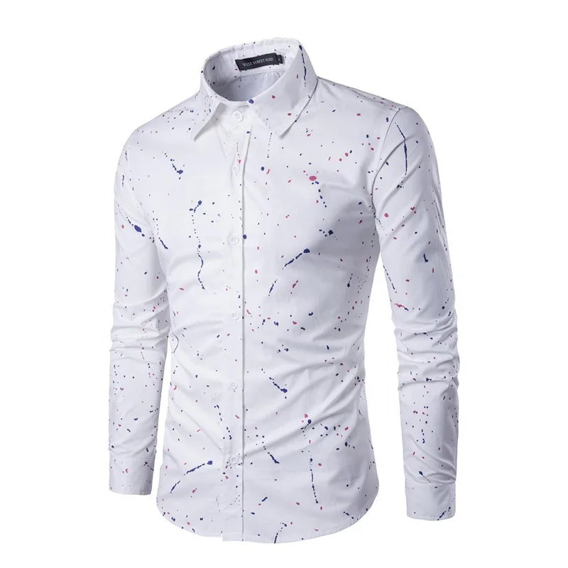 Fashionable Casual Blouse Men New Arrival Men Shirt Male Brand Clothing Printed Slim Social Business Shirt Men Pink Y - Цвет: Белый