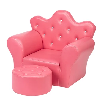 

2020 Best Selling Kid's Sofa PVC Princess Mini Sofa Bright Rose Red with Ottoman for Children Watch Movies,Play Games,Read Books