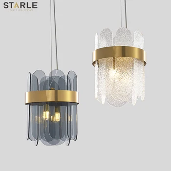 

Stainless Steel Bedside Deck Chandelier Light Luxury Post-Modern Glass Sheet Model Room Restaurant Bedroom Bar Chandelier