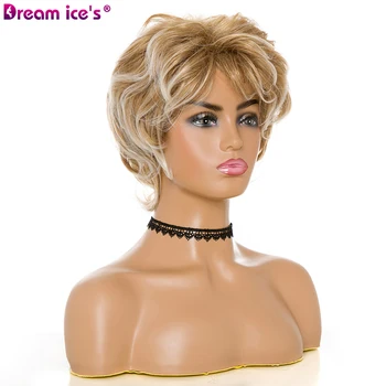

DREAM.ICE'S HAIR Lady Women Ombre Blonde With Light Root Short Length Cascaded Layers Synthetic Hair Full Wig