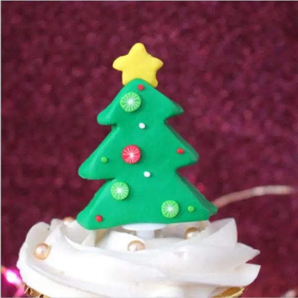 Украшение на год, Санта-Клаус, топпер для торта, снеговик, лось, Топпер для кексов на Рождество, вечерние украшения для Рождественского торта, изделия из глины - Цвет: Tree 2
